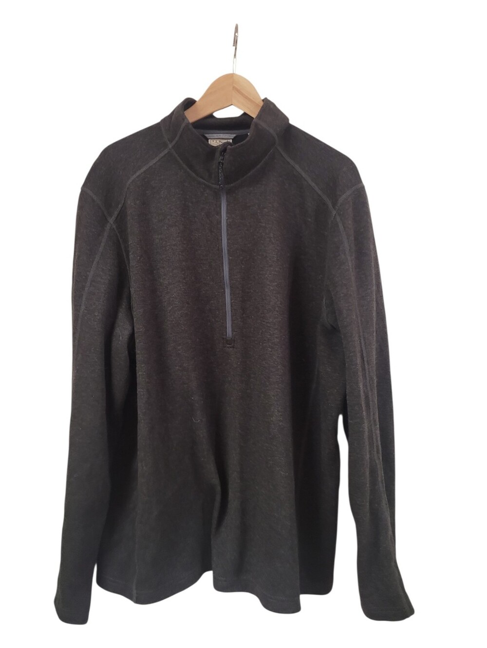 Vintage LL Bean Gray Quarter Zip Fleece Pullover Sweater Wool Blend Men's XXL